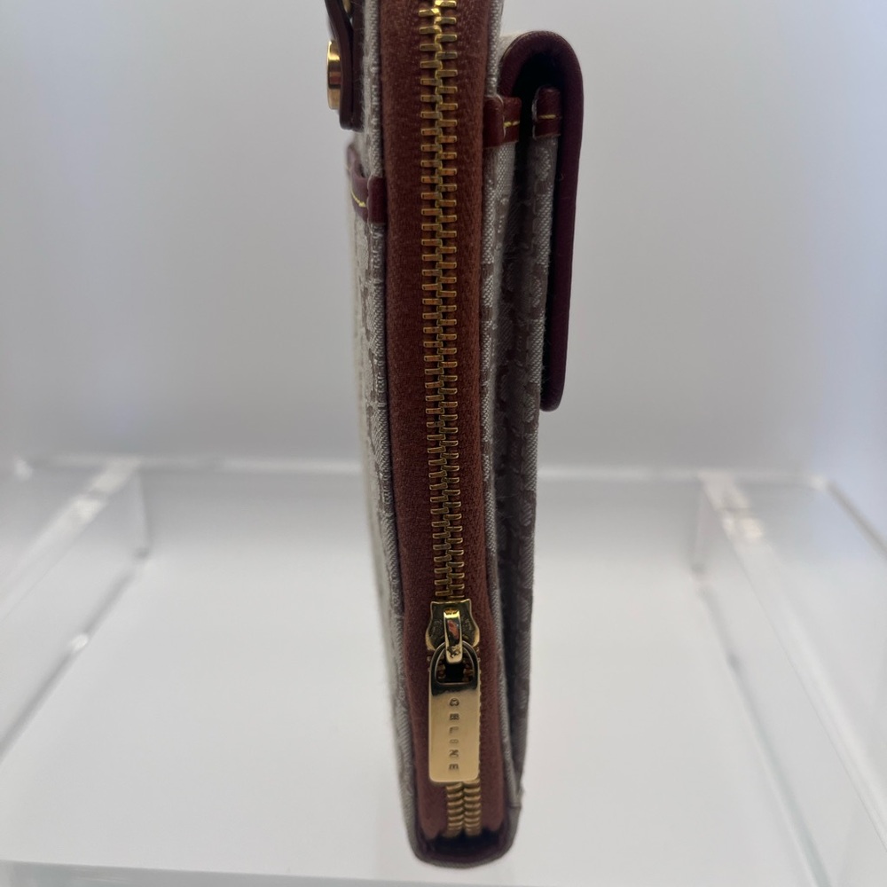 Authentic Celine Beige Jacquard and Brown Trim Crossbody Phone Pouch - Picture 6 of 8